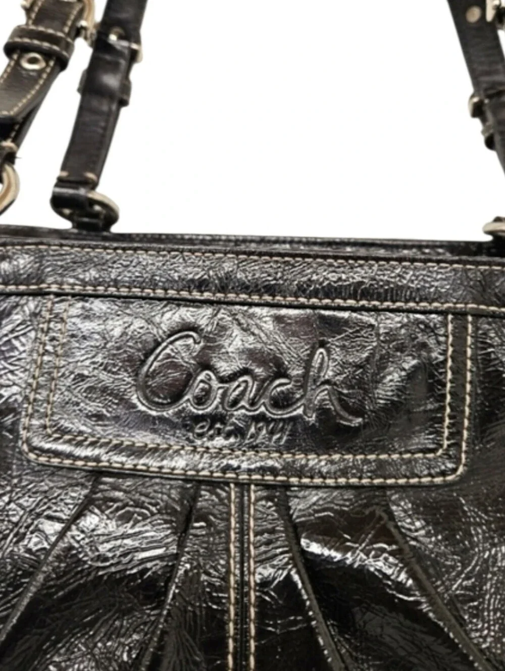 Coach Gallery Zippered Tote Bag in Black Patent Cowhide Leather F13761
